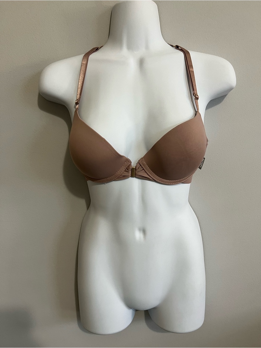 Vince Camuto Bra 34B Taupe Gentle Lift Front Closure Underwire Lace Racerback